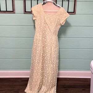Vintage Handmade Yellow Lace Maxi Dress – Cap Sleeve – Cottagecore